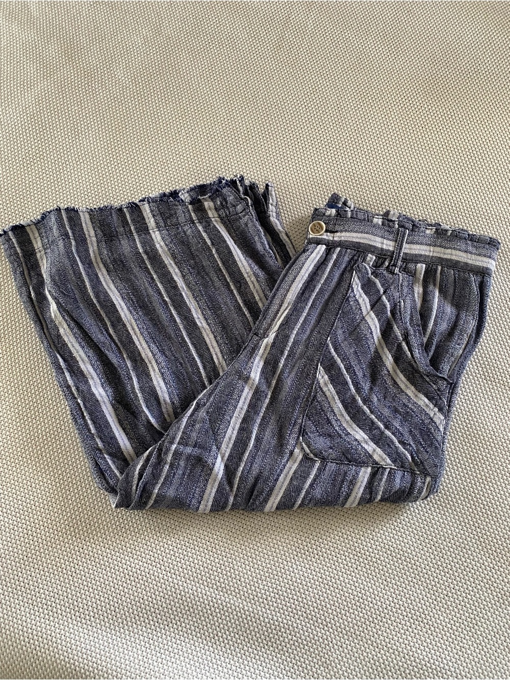 Democracy Linen Blend Striped Cropped Palazzo Pants Large - Picture 9 of 15